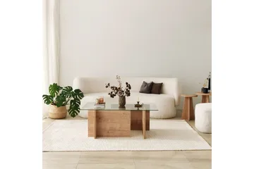 Escape 65 cm Rektangulært Sofabord i Glas med Understel i Træ - Klar - Møbler - Borde - Sofabord