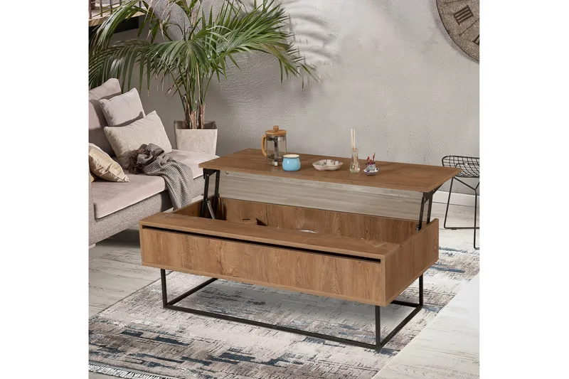 Estremoz Sofabord 120 cm med Opbevaring Rum - Mørkebrun/Sort - Møbler - Borde - Sofabord