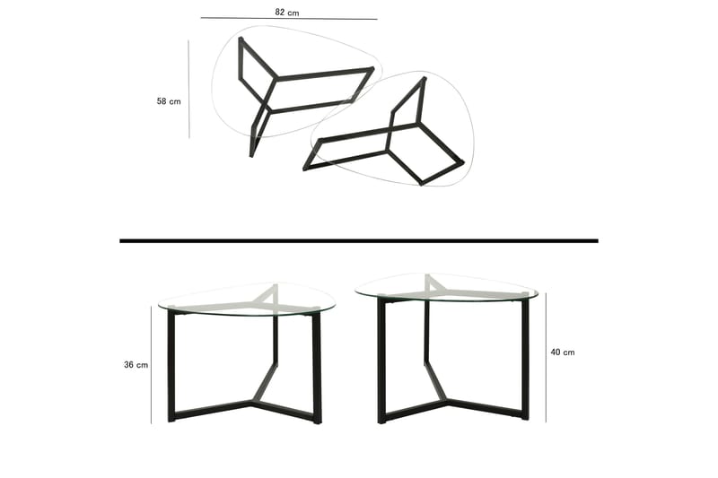 Ettenleur Indskudsbord 82 cm Rund 2 stk - Sort - Sofabord - Indskudsborde