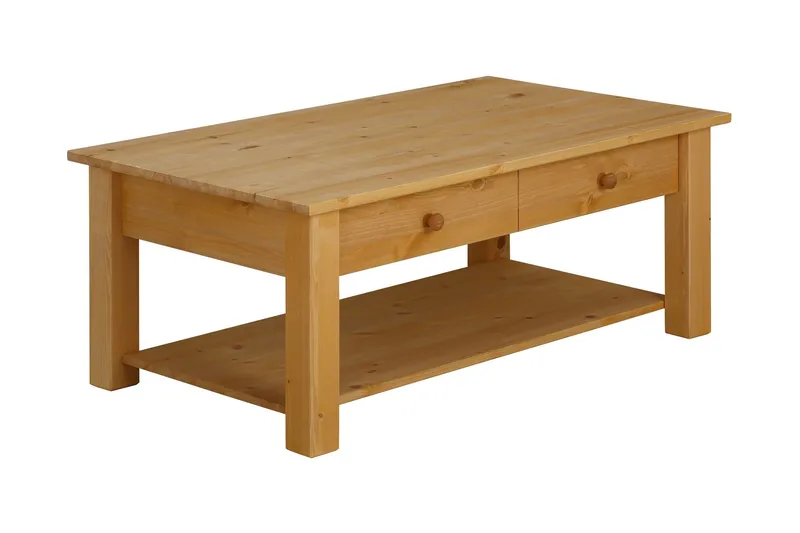 Evonne Sofabord 100 cm med Opbevaring 2 Skuffer + Hylde, Brun