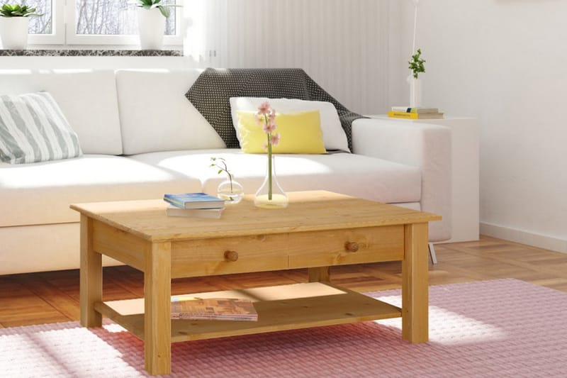 Evonne Sofabord 100 cm med Opbevaring 2 Skuffer + Hylde - Brun - Møbler - Borde - Sofabord