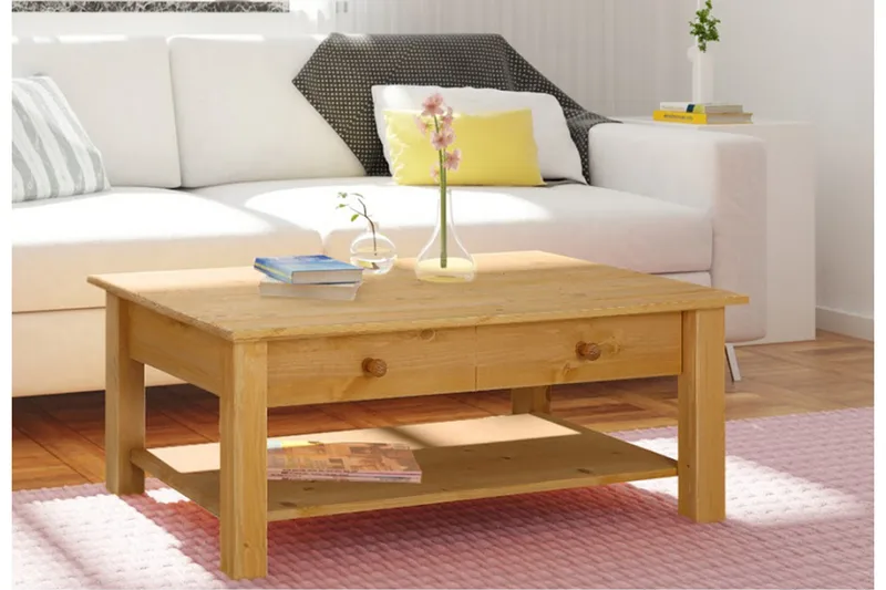 Evonne Sofabord 100 cm med Opbevaring 2 Skuffer + Hylde - Brun - Møbler - Borde - Sofabord