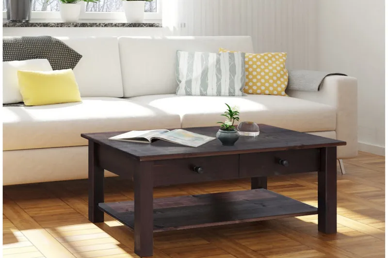 Evonne Sofabord 100 cm med Opbevaring 2 Skuffer + Hylde - Sort - Møbler - Borde - Sofabord