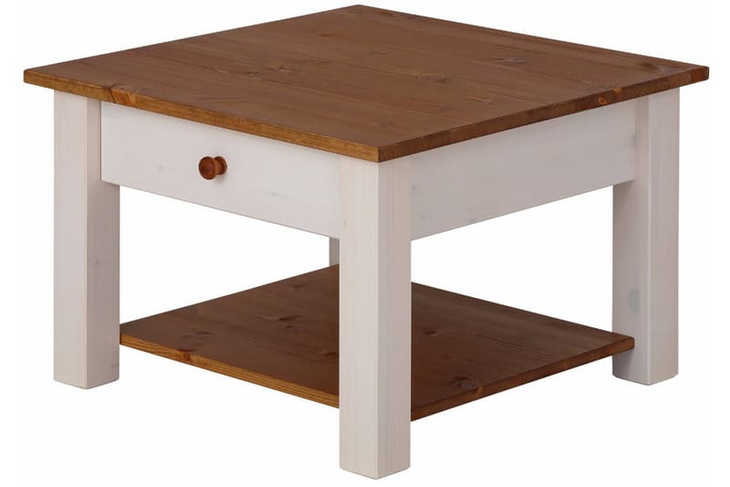 Evonne Sofabord 60 cm med Opbevaring Skuffe + Hylde - Hvid/Brun - Møbler - Borde - Sofabord