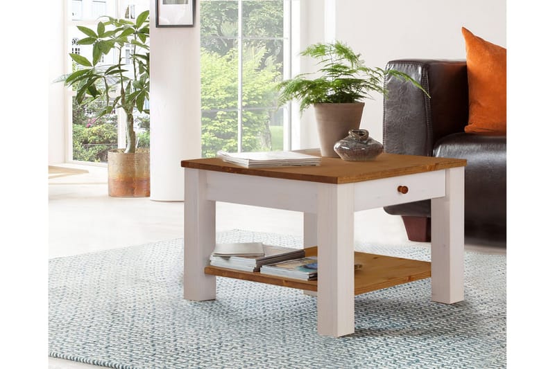 Evonne Sofabord 60 cm med Opbevaring Skuffe + Hylde - Hvid/Brun - Møbler - Borde - Sofabord