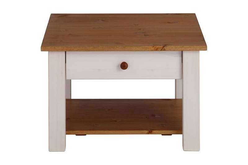 Evonne Sofabord 60 cm med Opbevaring Skuffe + Hylde - Hvid/Brun - Møbler - Borde - Sofabord