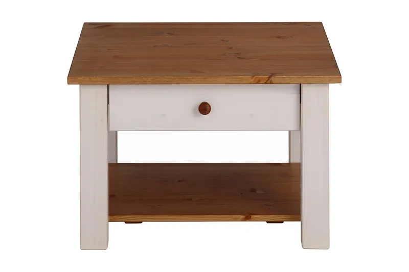 Evonne Sofabord 60 cm med Opbevaring Skuffe + Hylde, Hvid/Brun
