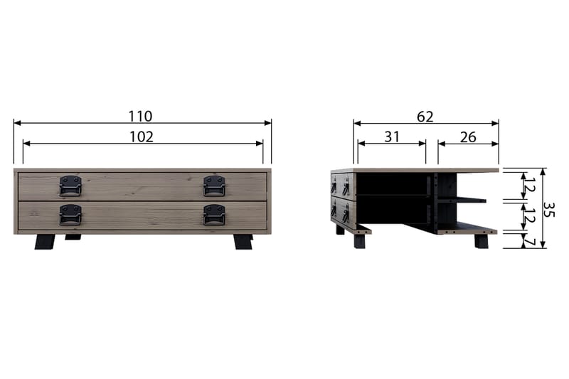 Factory Sofabord 110 cm med Opbevaring Skuffe - Beige/Grå - Møbler - Borde - Sofabord