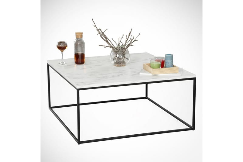 Falan Sofabord 75 cm Marmormønster - Hvid/Sort - Møbler - Borde - Sofabord