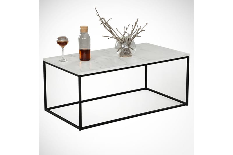 Falan Sofabord 95 cm Marmormønster - Hvid/Sort - Møbler - Borde - Sofabord