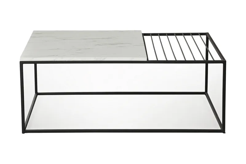 Falan Sofabord 95 cm Marmormønster Ribber, Hvid/Sort