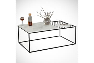 Falan Sofabord 95 cm Marmormønster Ribber - Hvid/Sort - Møbler - Borde - Sofabord