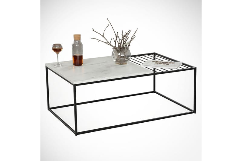 Falan Sofabord 95 cm Marmormønster Ribber - Hvid/Sort - Møbler - Borde - Sofabord