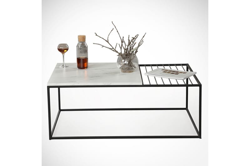 Falan Sofabord 95 cm Marmormønster Ribber - Hvid/Sort - Møbler - Borde - Sofabord