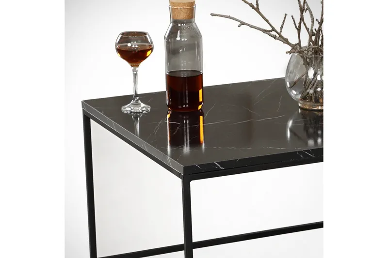 Falan Sofabord 95 cm Marmormønster Ribber - Sort - Møbler - Borde - Sofabord