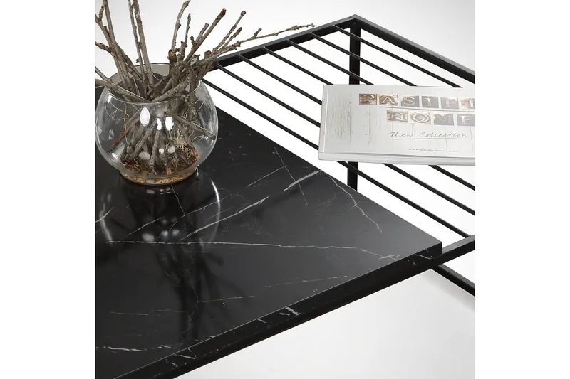 Falan Sofabord 95 cm Marmormønster Ribber - Sort - Møbler - Borde - Sofabord