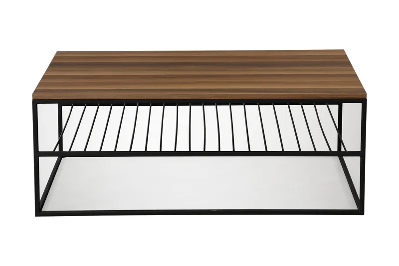 Falan Sofabord 95 cm med Hylde Ribber, Mørkebrun/Sort