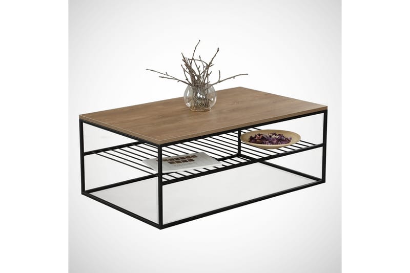 Falan Sofabord 95 cm med Hylder Ribber - Brun/Sort - Møbler - Borde - Sofabord