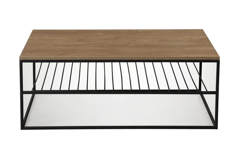 Falan Sofabord 95 cm med Hylder Ribber, Brun/Sort