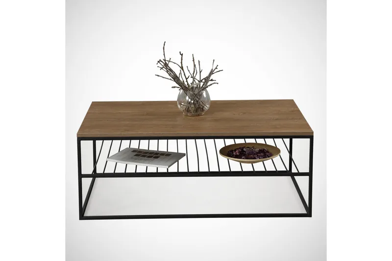 Falan Sofabord 95 cm med Hylder Ribber - Brun/Sort - Møbler - Borde - Sofabord