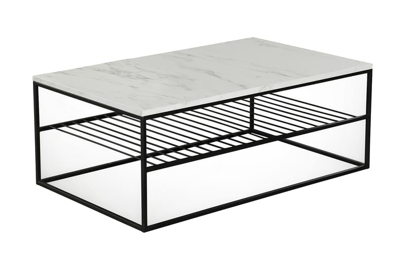Falan Sofabord 95 cm med Opbevaring Hylde Marmormønster Ribb - Hvid/Sort - Møbler - Borde - Sofabord