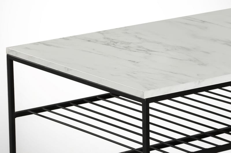 Falan Sofabord 95 cm med Opbevaring Hylde Marmormønster Ribb - Hvid/Sort - Sofabord