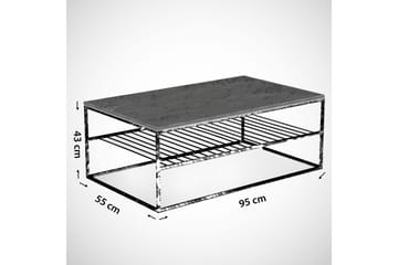 Falan Sofabord 95 cm med Opbevaring Hylde Marmormønster Ribb - Hvid/Sort - Møbler - Borde - Sofabord
