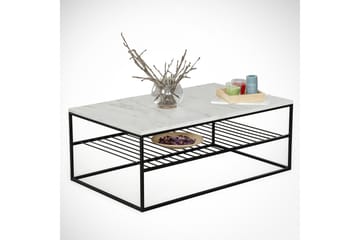 Falan Sofabord 95 cm med Opbevaring Hylde Marmormønster Ribb - Hvid/Sort - Møbler - Borde - Sofabord