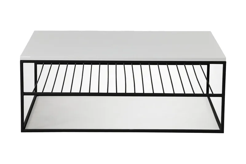 Falan Sofabord 95 cm med Opbevaring Hylder Ribber, Hvid/Sort