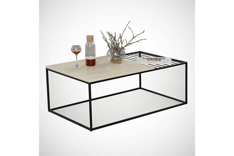 Falan Sofabord 95 cm Ribber - Lysebrun/Sort - Møbler - Borde - Sofabord