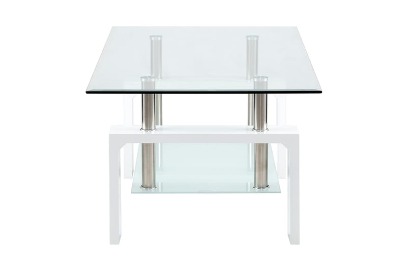 Faxberg Sofabord 110 cm med Opbevaring Hylde - Glas/Hvid/Krom - Sofabord - Sofabord med opbevaring