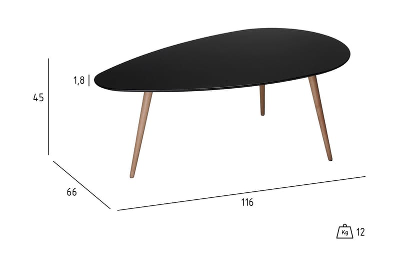 Fedra Sofabord 116 cm Ovalt - Sort/Træ - Sofabord