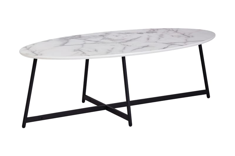 Flesch Sofabord 120 cm Ovalt Marmormønster - Hvid/Sort - Sofabord