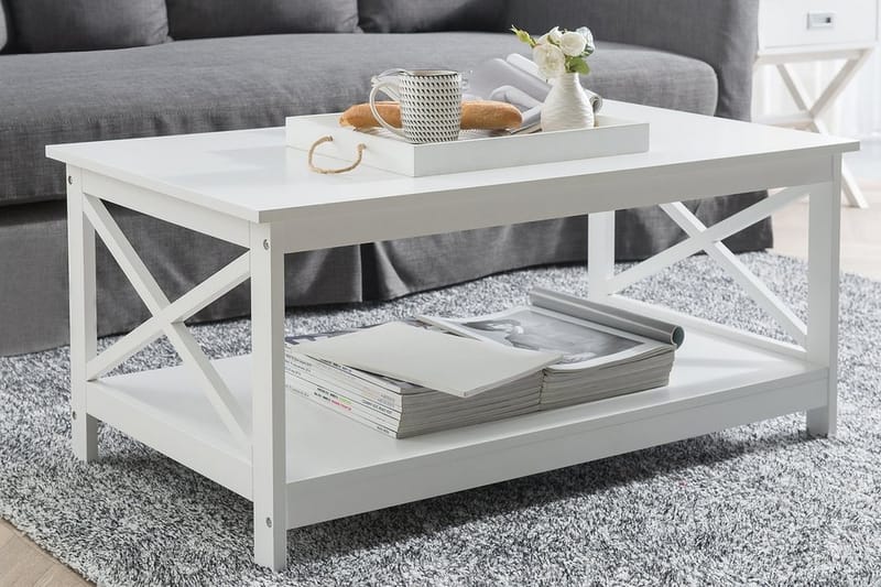 Fostia Sofabord 100 cm med Opbevaring Hylde - Hvid - Møbler - Borde - Sofabord