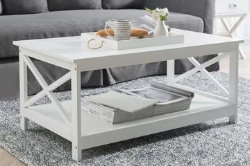 Fostia Sofabord 100 cm med Opbevaring Hylde - Hvid - Møbler - Borde - Sofabord