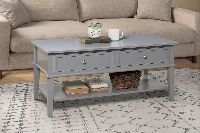 Franklin Sofabord 105 cm med Opbevaring Hylde + 2 Skuffer Gr - Dorel Home - Møbler - Borde - Sofabord