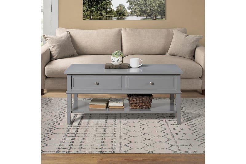 Franklin Sofabord 105 cm med Opbevaring Hylde + 2 Skuffer Gr - Dorel Home - Møbler - Borde - Sofabord