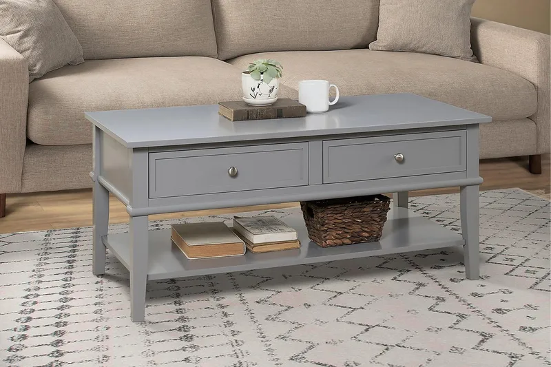 Franklin Sofabord 105 cm med Opbevaring Hylde + 2 Skuffer Gr - Dorel Home - Møbler - Borde - Sofabord - Sofabord med opbevaring