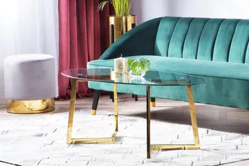 Frechen Sofabord 120 cm - Glas/Guld - Møbler - Borde - Sofabord
