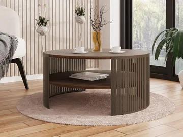 Friend 75 cm Rundt Sofabord med Opbevaring i Træ med Metalstel - Brun - Møbler - Borde - Sofabord