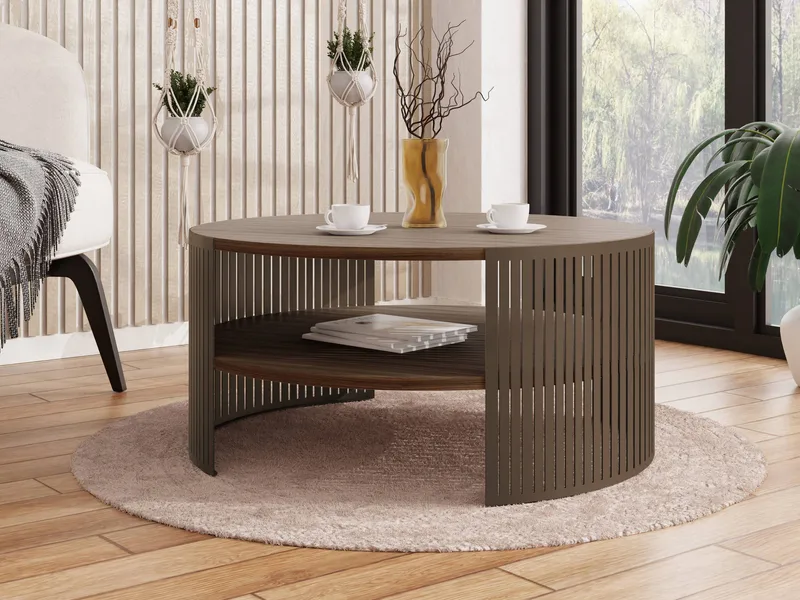 Friend 75 cm Rundt Sofabord med Opbevaring i Træ med Metalstel - Brun - Møbler - Borde - Sofabord