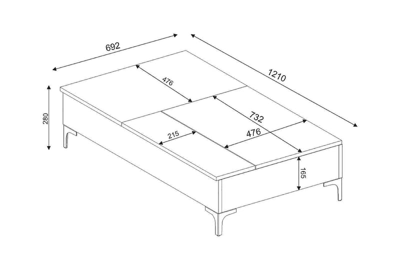 Furny Home Sofabord 121 cm Hæve/Sænke med Opbevaring - Hvid - Sofabord