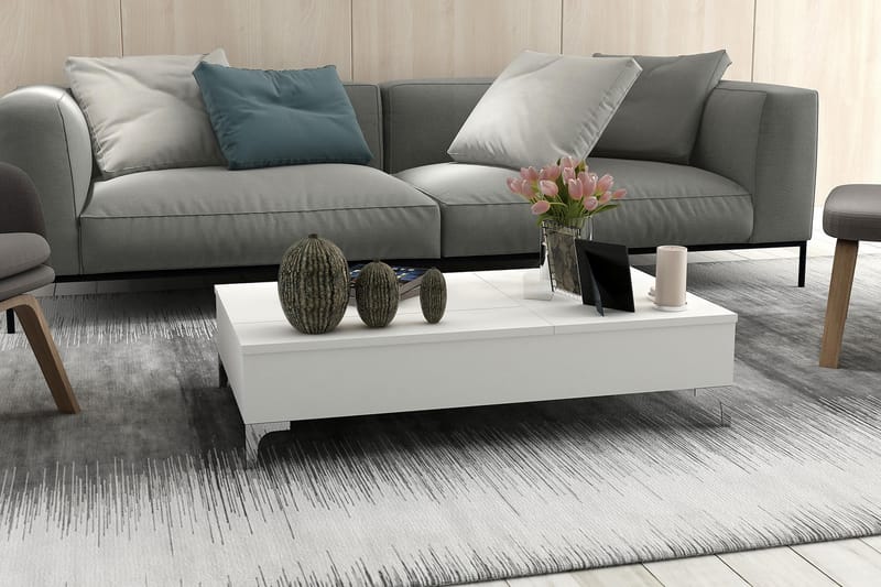 Furny Home Sofabord 121 cm Hæve/Sænke med Opbevaring - Hvid - Sofabord