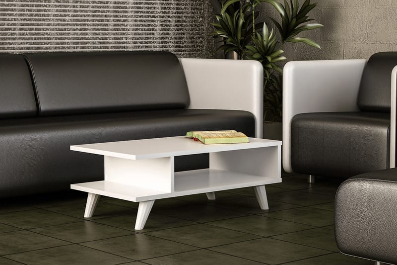 Furny Home Sofabord 80 cm med Opbevaring Hylde - Hvid - Sofabord