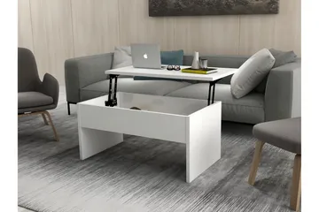 Furny Home Sofabord 90 cm Hæve/Sænke med Opbevaring - Hvid - Møbler - Borde - Sofabord