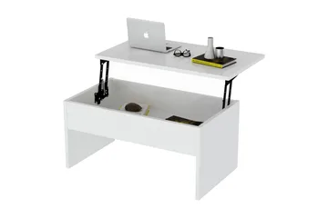 Furny Home Sofabord 90 cm Hæve/Sænke med Opbevaring - Hvid - Møbler - Borde - Sofabord