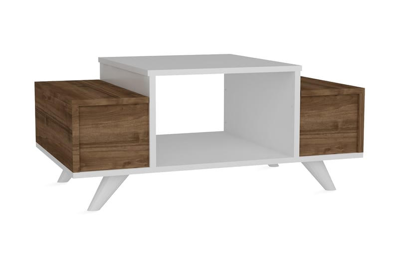 Furny Home Sofabord 90 cm med Opbevaring - Hvid/Valnøddebrun - Sofabord