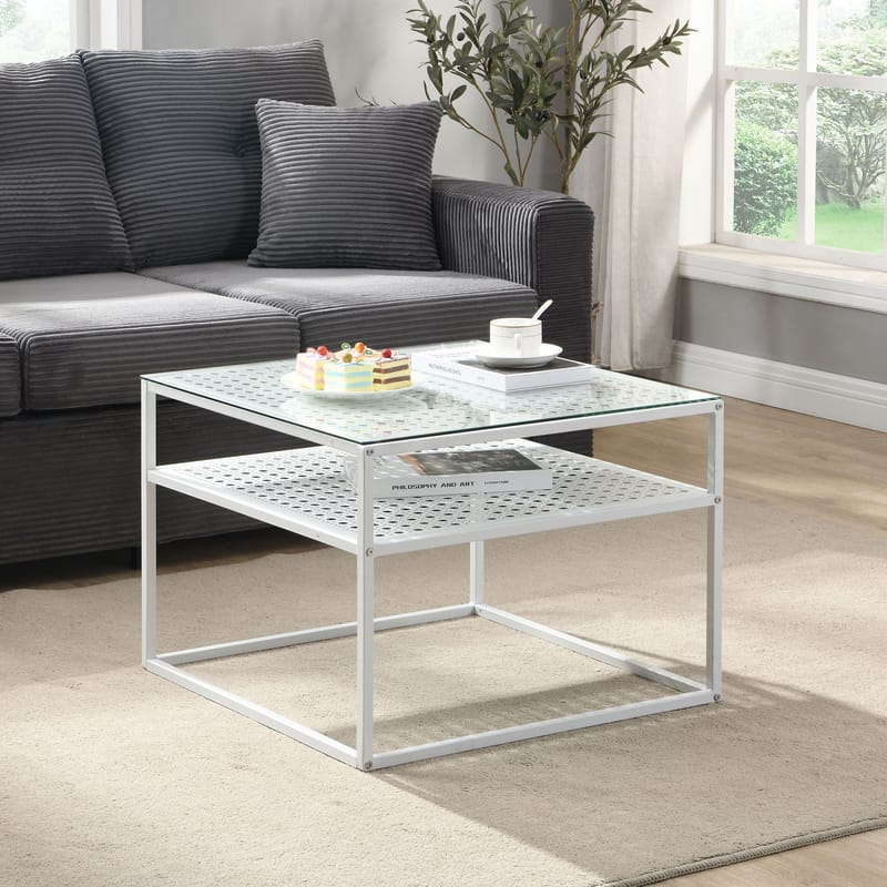 Galaro sofabord 60 cm - Transparent og mat hvid - Møbler - Borde - Sofabord - Sofabord med opbevaring
