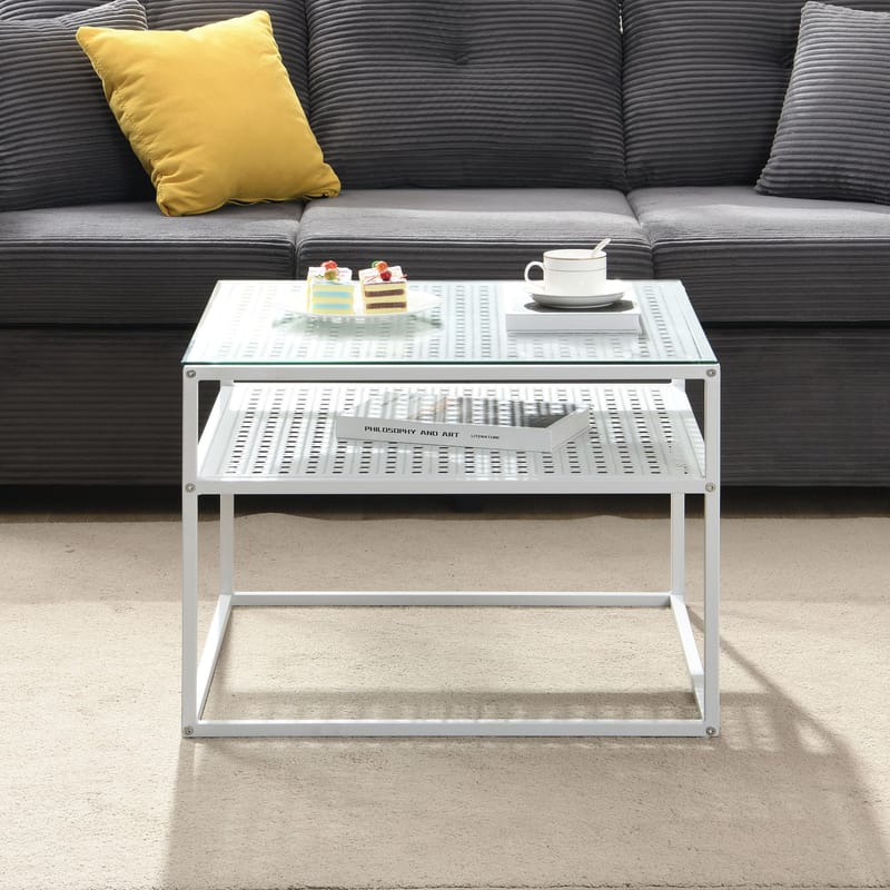 Galaro sofabord 60 cm - Transparent og mat hvid - Møbler - Borde - Sofabord - Sofabord med opbevaring