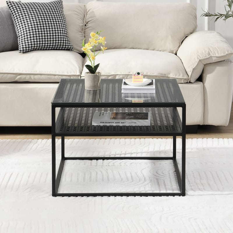 Galaro sofabord 60 cm - Transparent og matsort - Møbler - Borde - Sofabord - Sofabord med opbevaring
